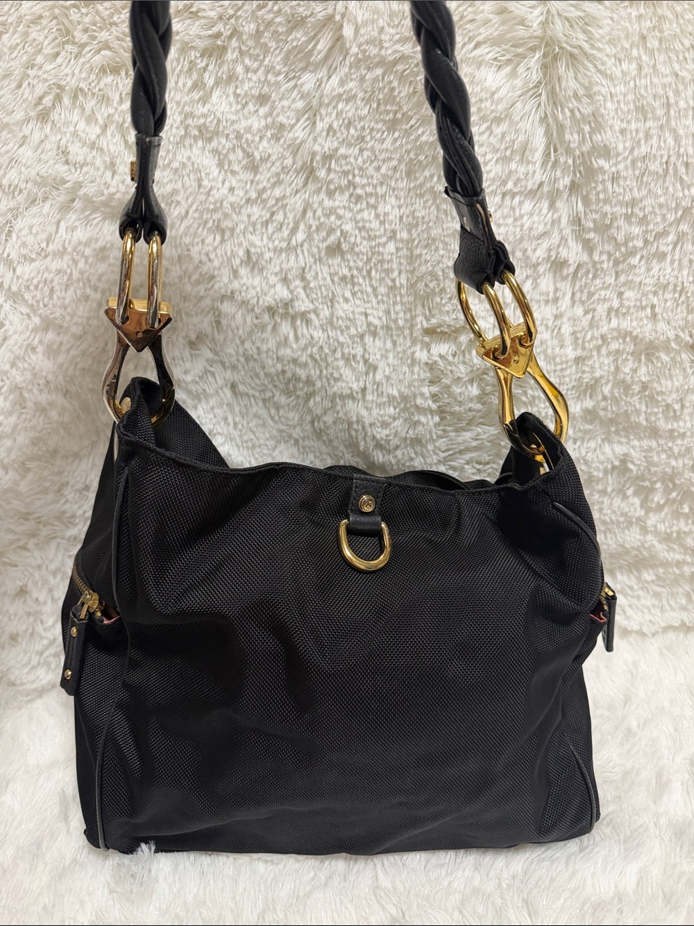 Classic Black Shoulder Bag with Gold Accents